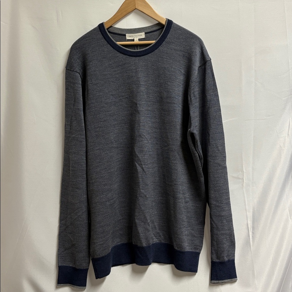 Jack Victor Merino Wool Crew Neck Sweater Blue Heather Size XL New with Tags